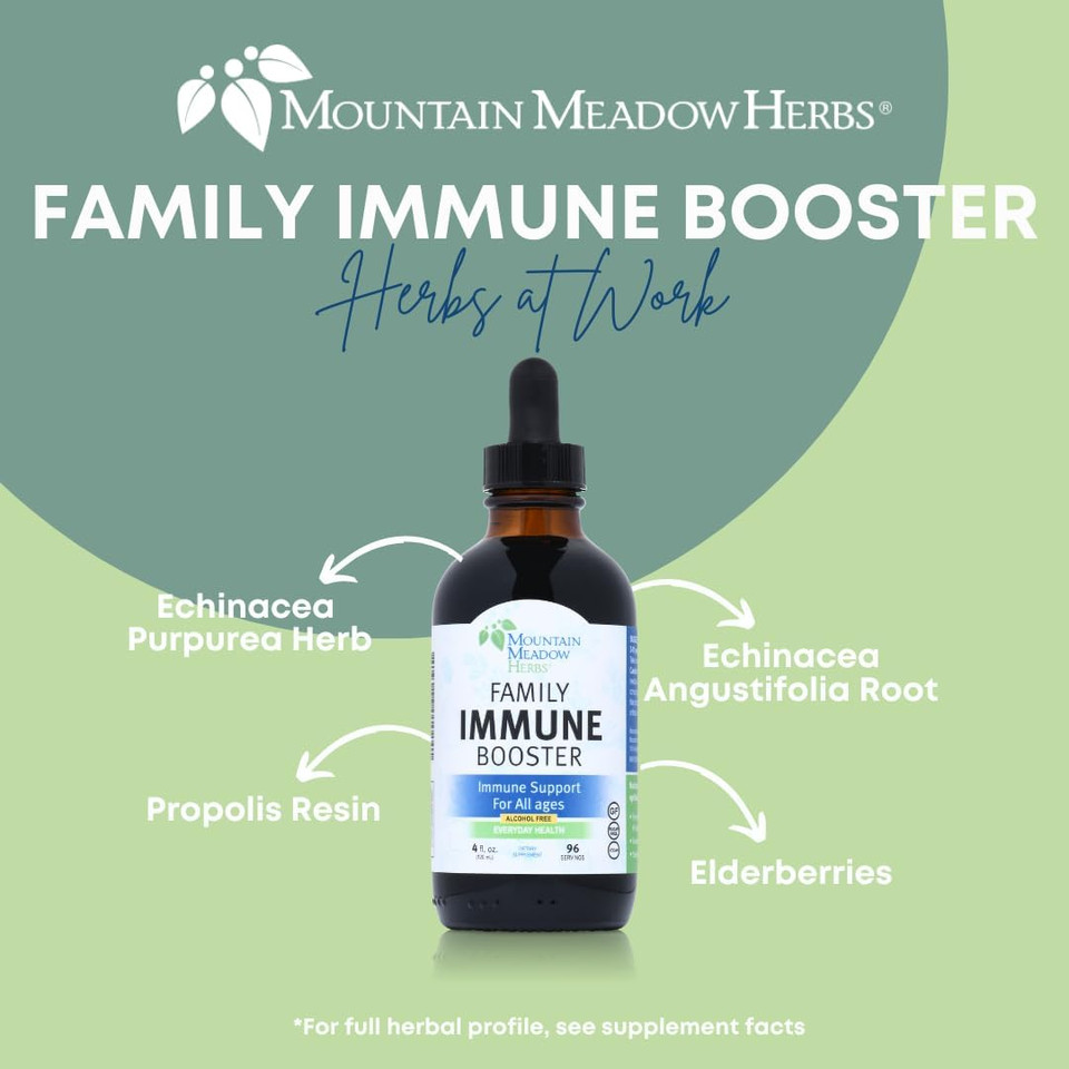 Mountain Meadow Herbs Family Immune Booster Extract With Sambucus Elderberry And Echinacea | Optimal Immune Support For The Whole Family | Tincture, 4 Oz Mountain Meadow Herbs Family Immune Booster Extract With Sambucus Elderberry And Echinacea | Optimal Immune Support For The Whole Family | Tincture, 4 Oz
