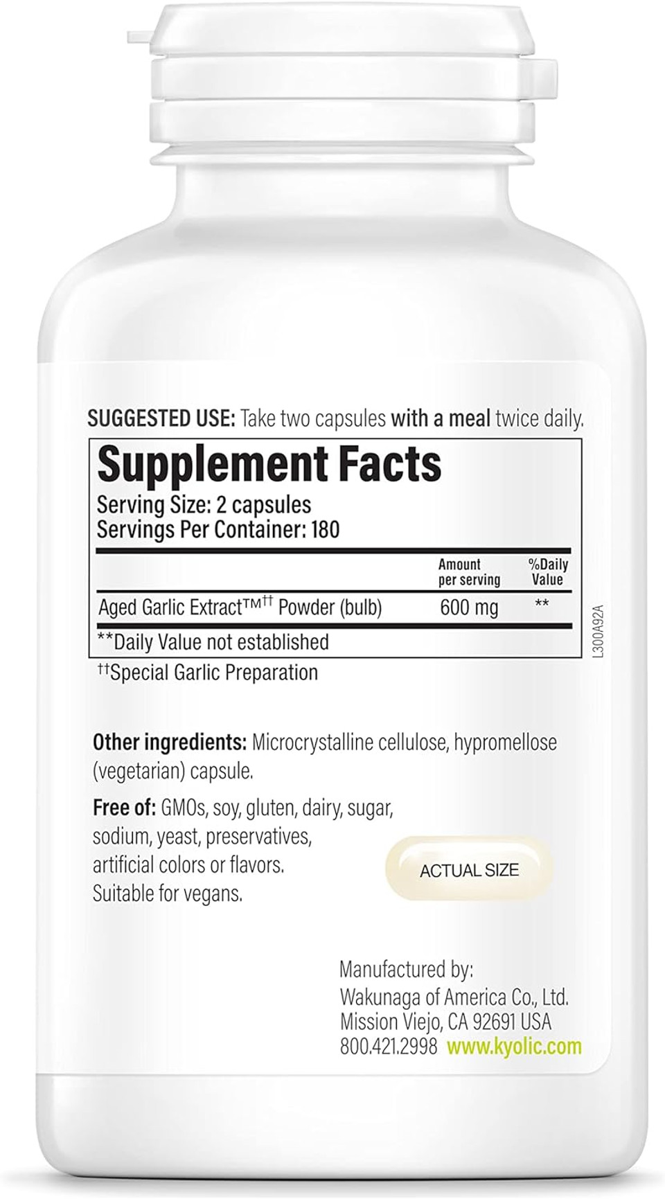 Kyolic Aged Garlic Extract Formula 300 Cardiovascular Health, Vegan, 360 Capsules