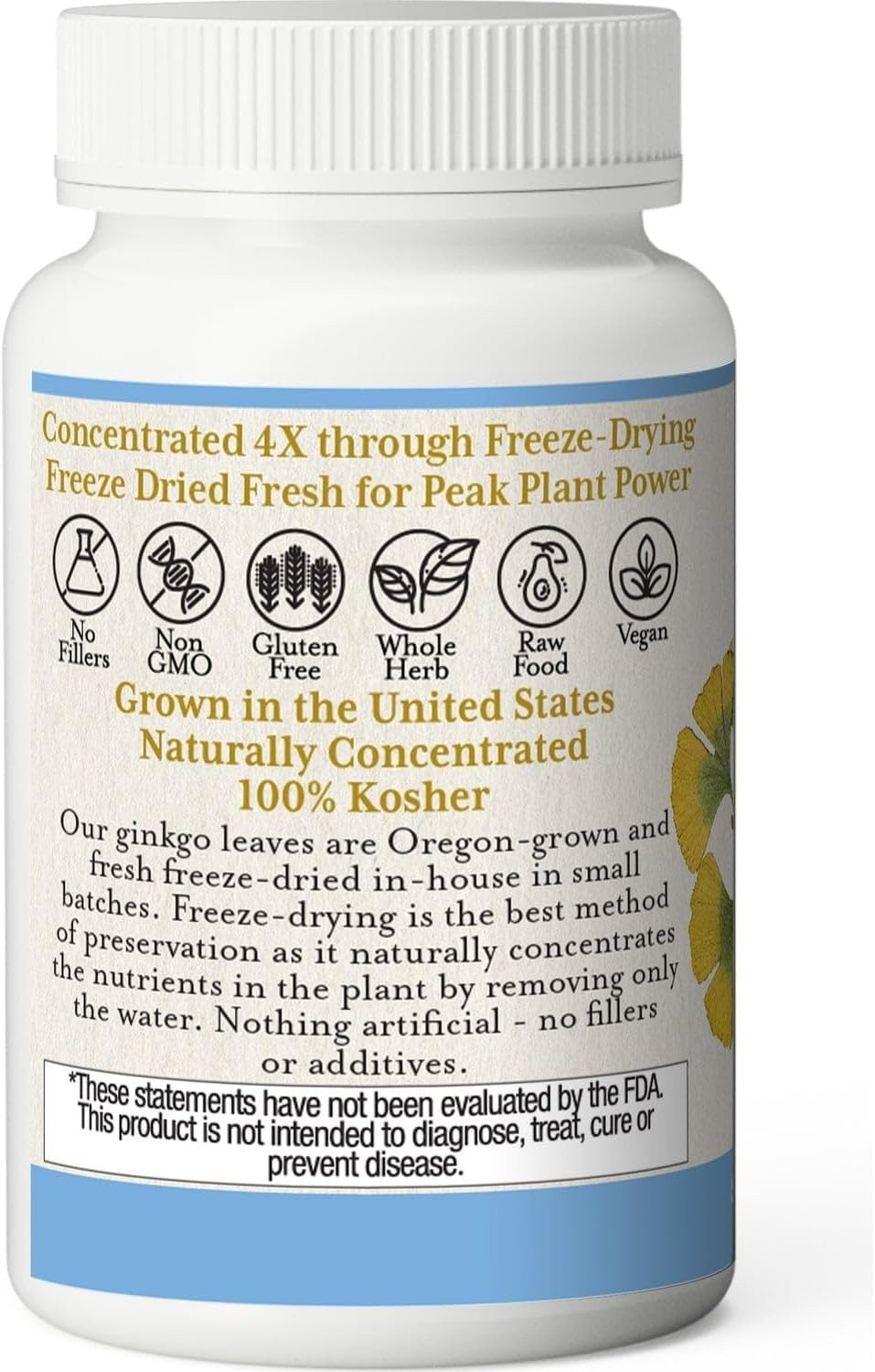 Eclectic Institute Raw Freeze-Dried Ginkgo | Cardiovascular And Circulatory Support, Supports Brain Function, Concentration & Memory | 90 Ct (450 Mg)