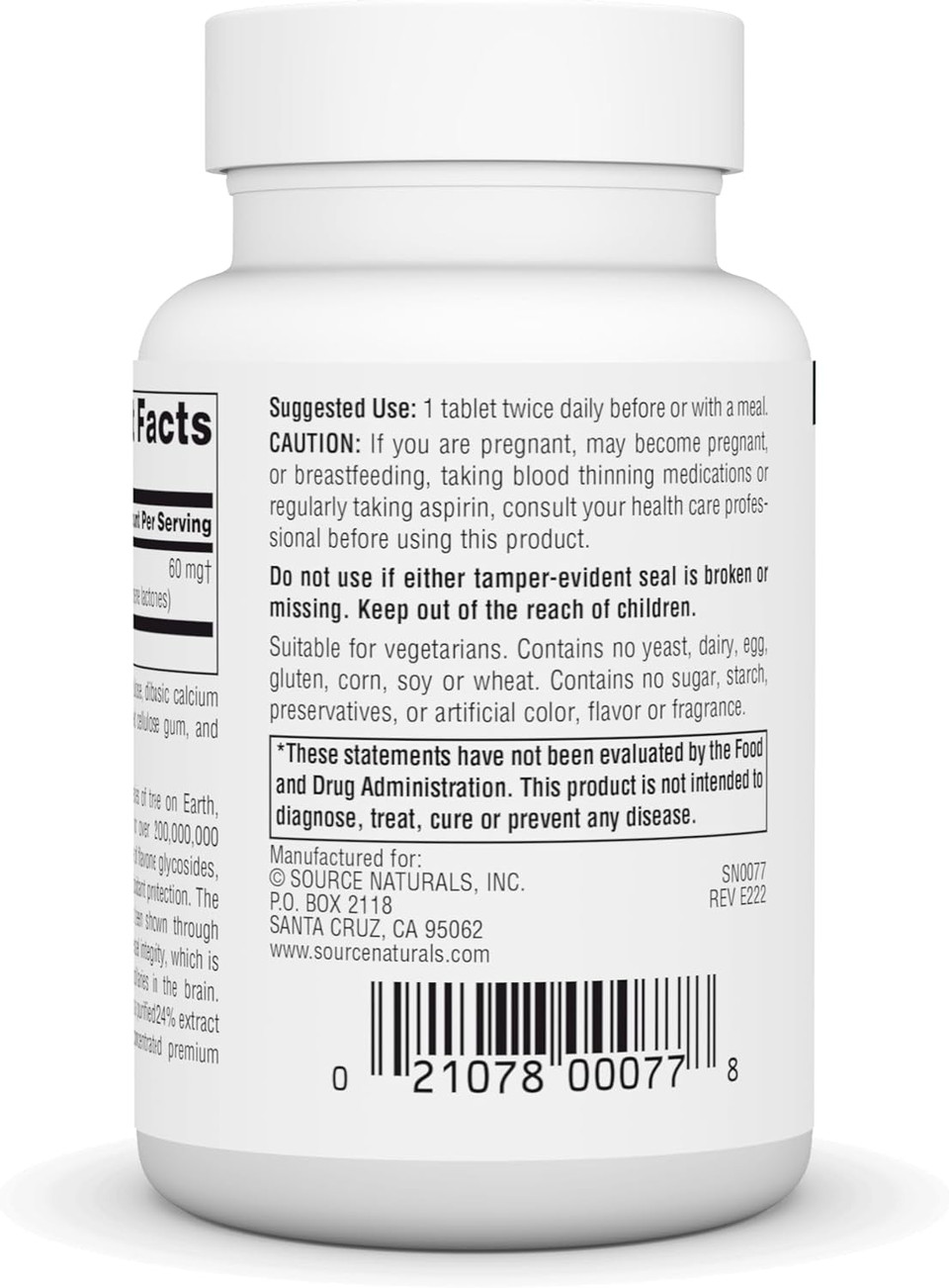 Source Naturals Ginkgo-24 - Ginkgo Biloba Extract 60 Mg Supports Mental Acuity - 120 Tablets