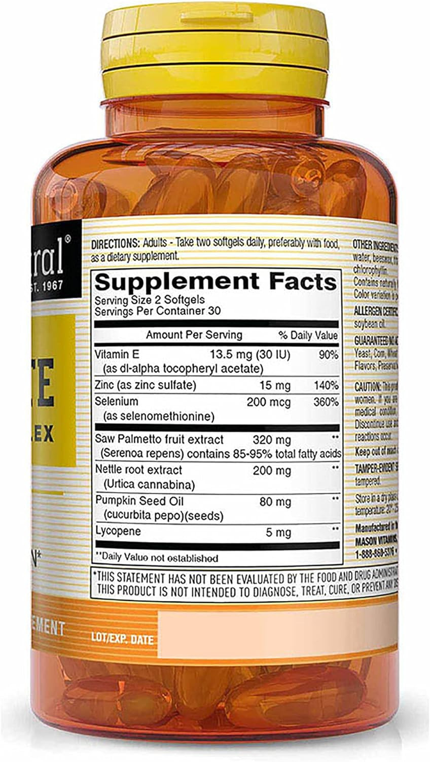 Mason Natural Prostate Therapy Complex With Saw Palmetto, Nettle Root & Pumpkin Seed Oil - Supports A Healthy Prostate Function*, 60 Softgels
