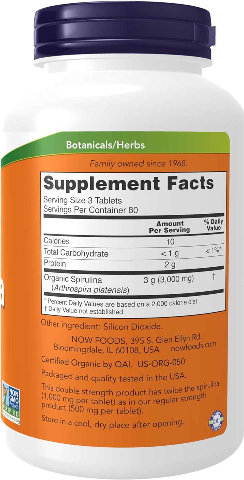 Now Spirulina Double Strength, 1000 Mg Organic - 240 Tablets