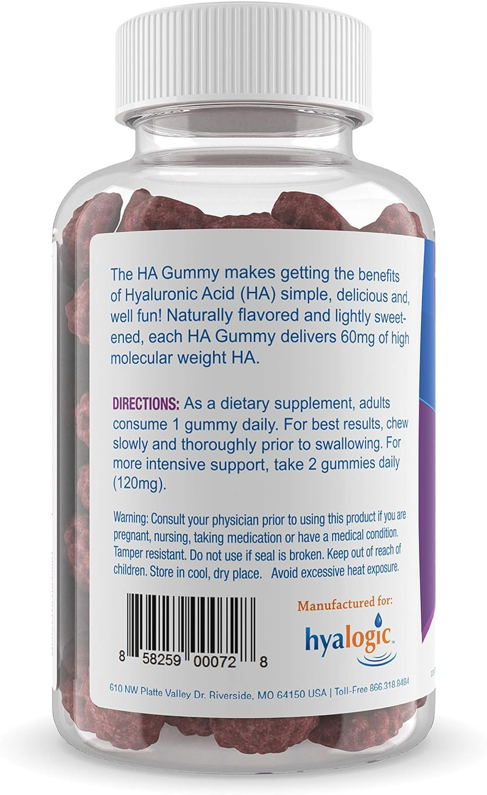 Hyalogic Chewy Ha Gummies Mixed Berry Flavor Hyaluronic Acid Gummies  Gluten-Free Gummy Vitamins For Adults - Ha Supplement For Joints, Skin & Eyes 60 Count (120 Mg)