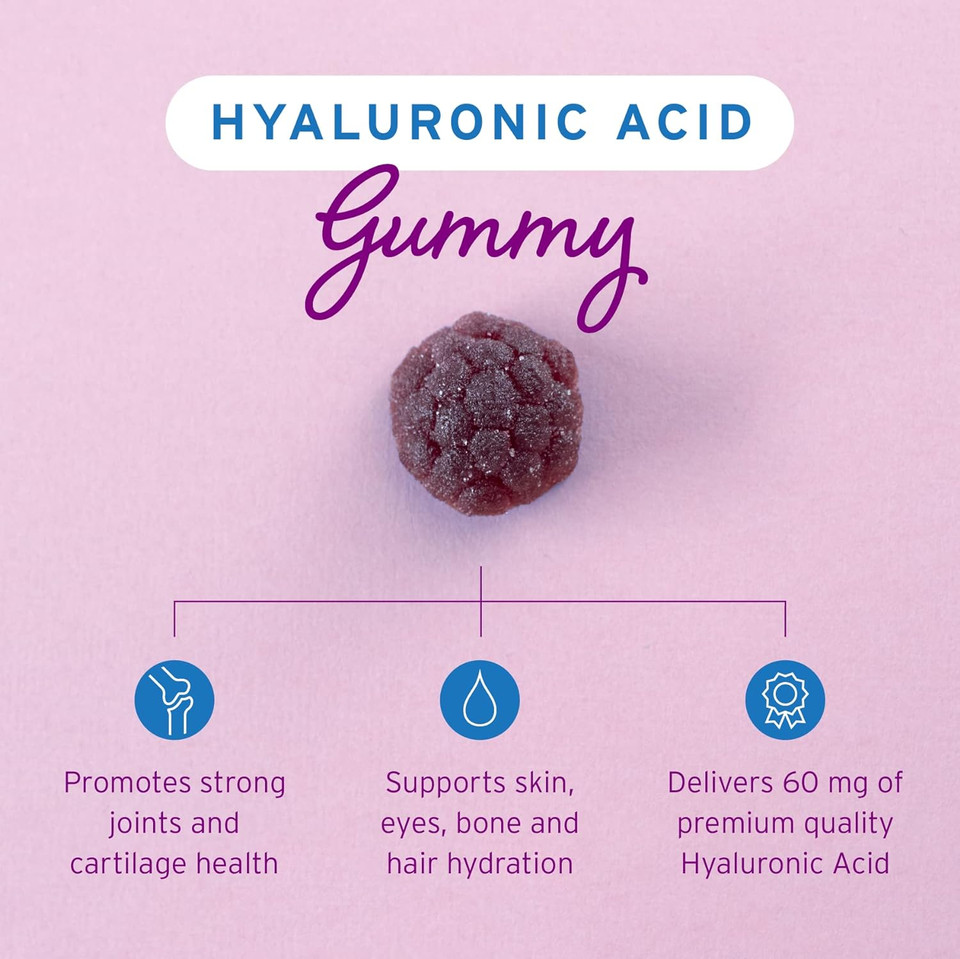 Hyalogic Chewy Ha Gummies Mixed Berry Flavor Hyaluronic Acid Gummies  Gluten-Free Gummy Vitamins For Adults - Ha Supplement For Joints, Skin & Eyes 60 Count (120 Mg)
