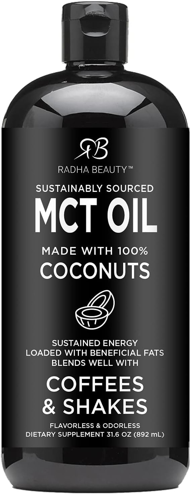 Radha Beauty Premium Mct Oil From Non-Gmo Coconuts - 31.6Oz. Keto, Paleo, Gluten Free And Vegan Approved