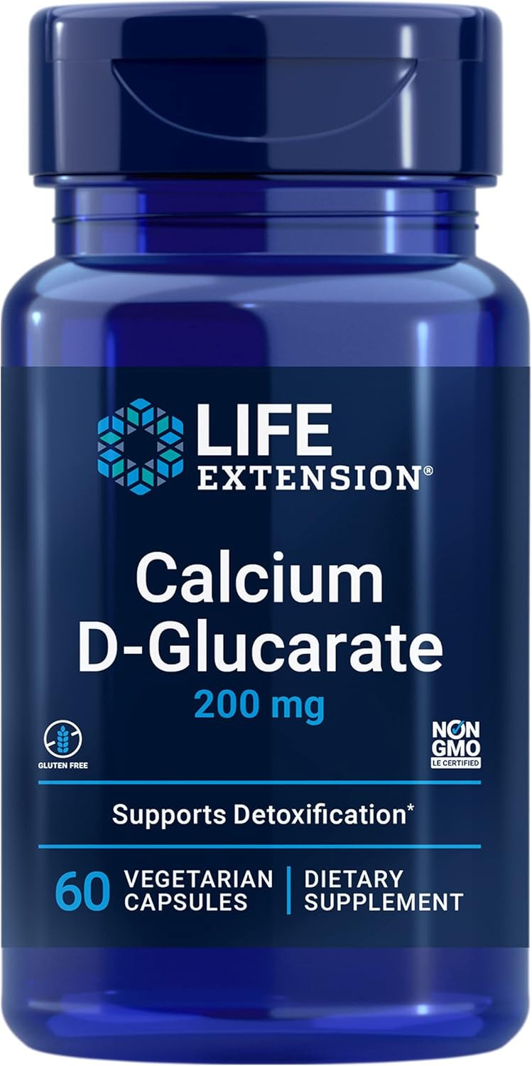 Life Extension Calcium D-Glucarate, 200 Mg - Supports Detoxification, Helps Flush Out Unwanted Compounds  Gluten-Free, Non-Gmo, Vegetarian  60 Capsules