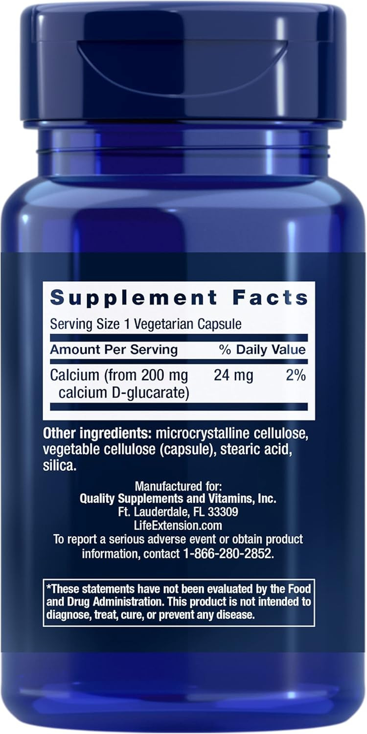 Life Extension Calcium D-Glucarate, 200 Mg - Supports Detoxification, Helps Flush Out Unwanted Compounds  Gluten-Free, Non-Gmo, Vegetarian  60 Capsules