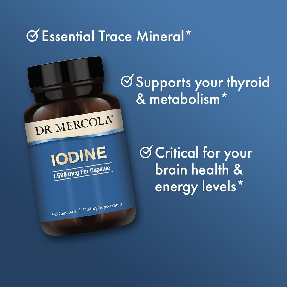 Dr. Mercola, Iodine, 90 Servings (90 Capsules), Helps Support Bone And Brain Health, Helps Support Energy Levels, Non Gmo, Soy Free, Gluten Free