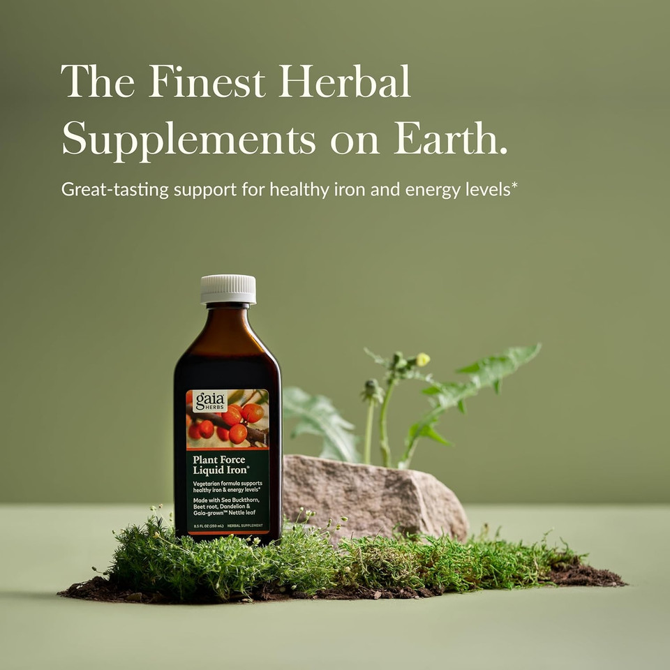 Gaia Herbs Plant Force Liquid Iron - Vegetarian Iron Supplement To Help Maintain Healthy Iron & Energy Levels - With Star Anise, Sea Buckthorn, Beet Root, Dandelion & Nettle - 8.5 Fl Oz (25 Servings)