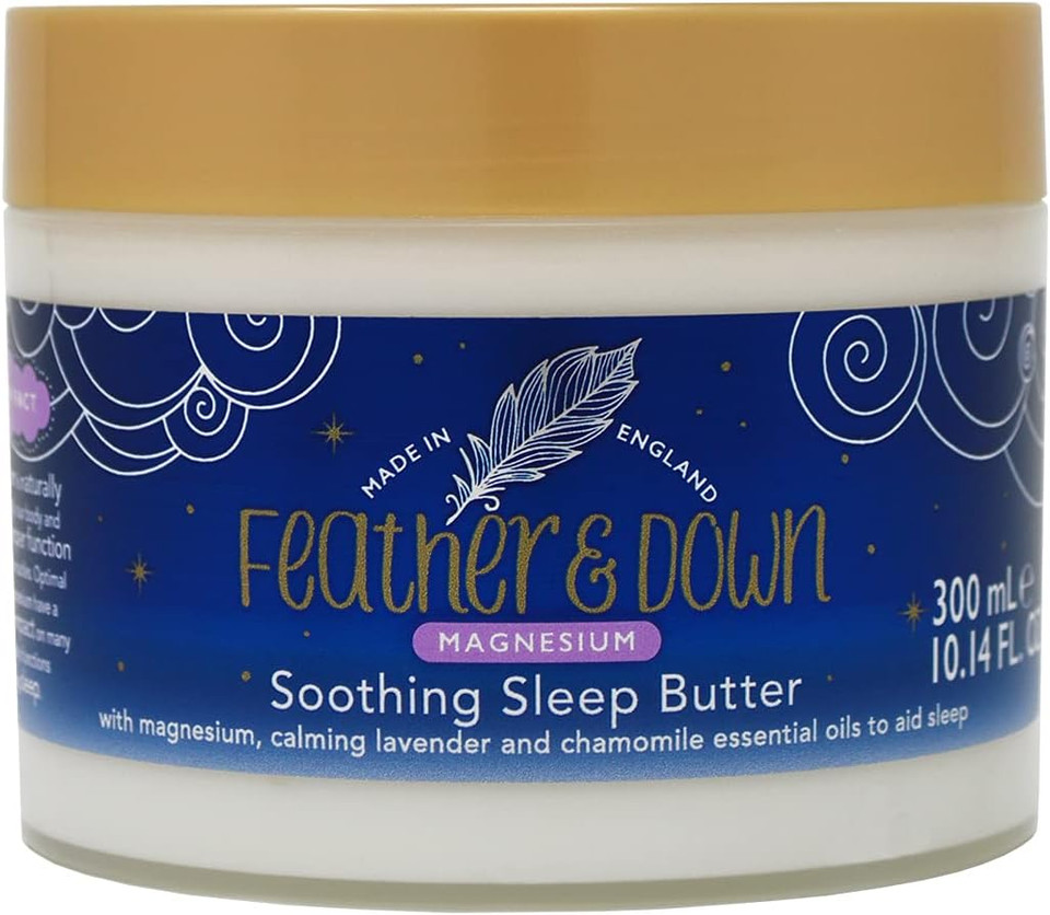 Feather & Down Magnesium Soothing Sleep Butter (300ml) - With Magnesium, Calming Lavender & Chamomile Essential Oils To Aid Sleep. Vegan Friendly & Cruelty Free
