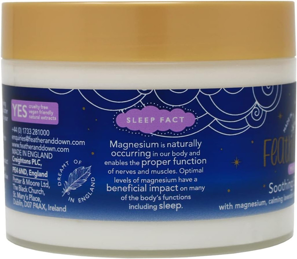 Feather & Down Magnesium Soothing Sleep Butter (300ml) - With Magnesium, Calming Lavender & Chamomile Essential Oils To Aid Sleep. Vegan Friendly & Cruelty Free