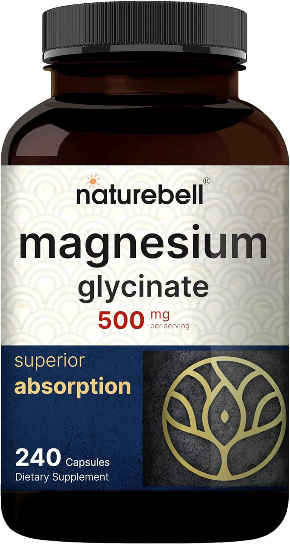 Naturebell Magnesium Glycinate Capsules 500Mg | 240 Count, 100% Chelated & Purified, 3Rd Party Tested, Non-Gmo & Gluten Free