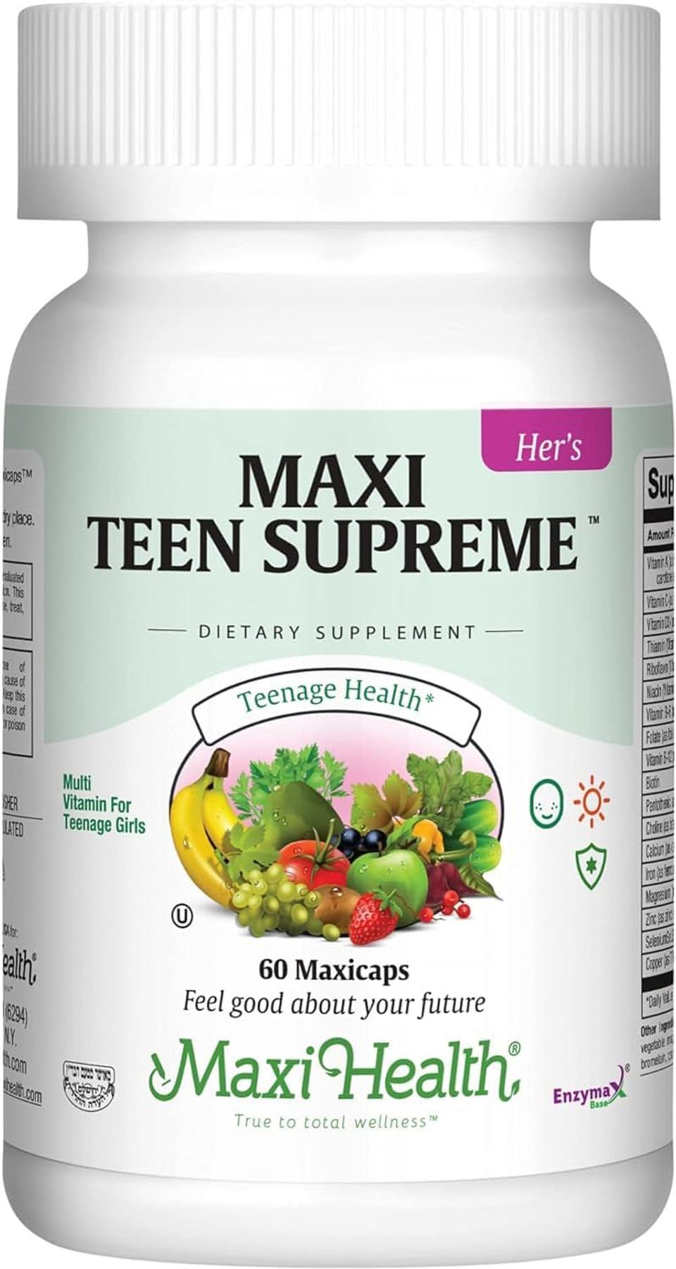 Maxi Health Teen Supreme Hers Vitamins For Teen Girls (120) - Women'S Multivitamin For Energy, Immune Boost, Body & Brain Growth - Womens Multi Vitamins Including D3, Iron, Calcium, Digestive Enzyme
