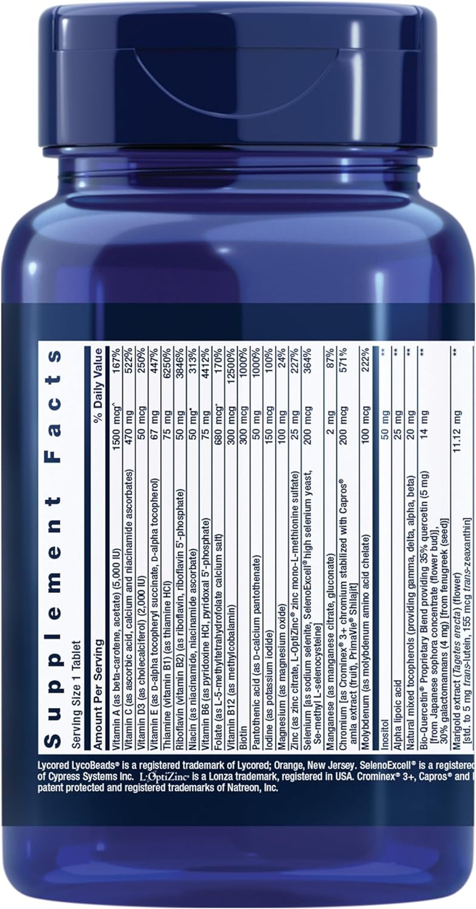 Life Extension One-Per-Day Multivitamin  Packed With Over 25 Vitamins, Minerals & Plant Extracts, Quercetin, 5-Mthf Folate & More  1-Daily, Non-Gmo, Gluten-Free  60 Tablets