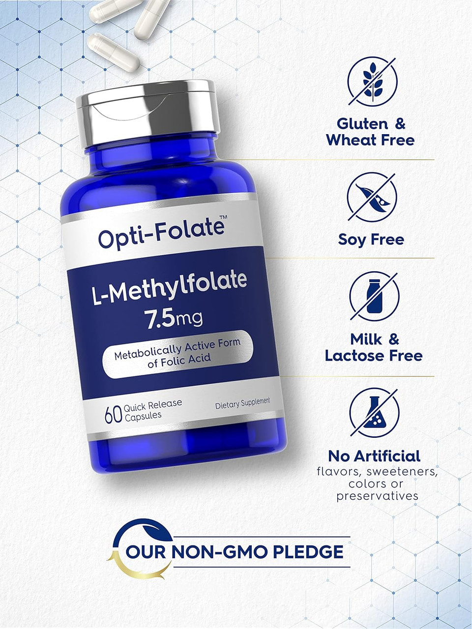 Carlyle L Methylfolate 7.5 Mg | 60 Capsules | Optimized And Activated | Non-Gmo, Gluten Free | Methyl Folate, 5-Mthf | By Opti-Folate