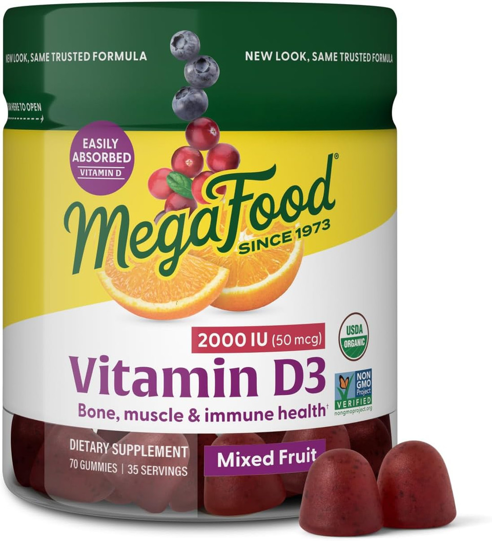 Megafood Vitamin D3 Gummies 2000 Iu (50 Mcg) - Vitamin D Gummies Mixed Fruit Flavor, Bone, Muscle & Immune Support Supplement, Vegetarian, Gluten-Free, Usda Organic  70 Gummies, 35 Servings
