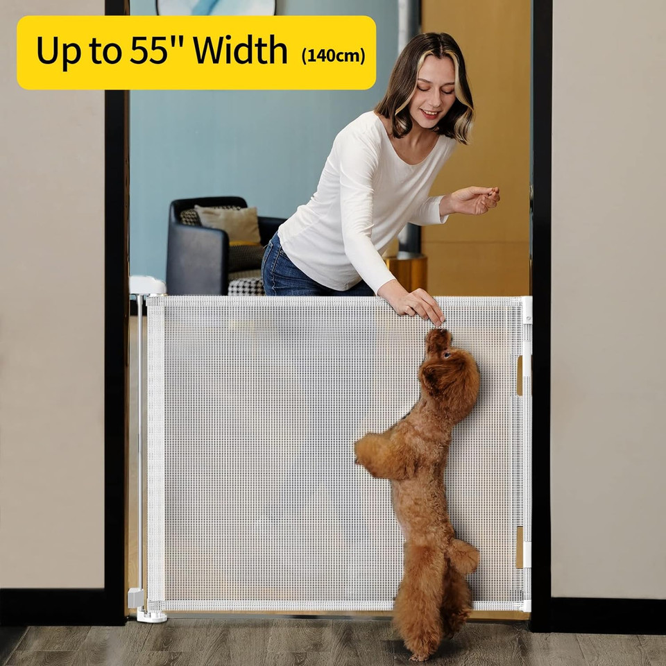 Dearlomum Retractable Baby Gate,Mesh Baby Gate Or Mesh Dog Gate,33" Tall,Extends Up To 55" Wide,Child Safety Gate For Doorways, Stairs, Hallways, Indoor/Outdoorwhite,33"X55"