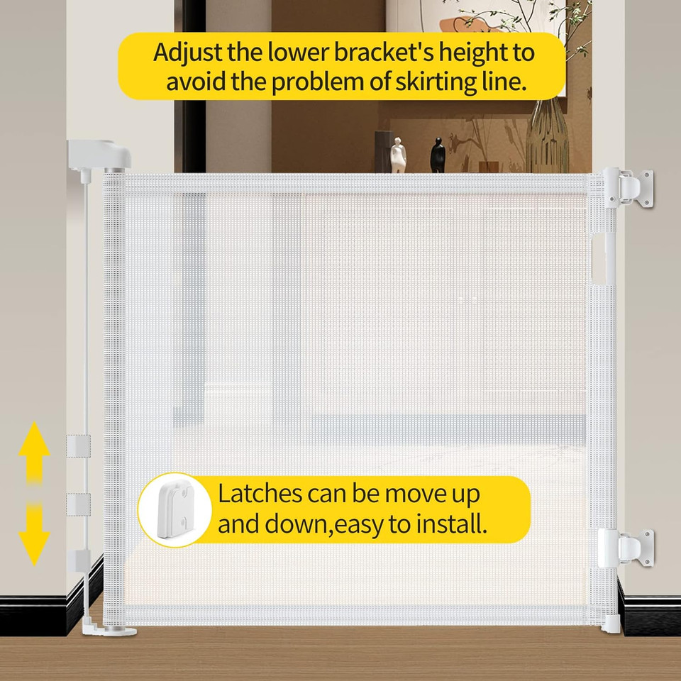 Dearlomum Retractable Baby Gate,Mesh Baby Gate Or Mesh Dog Gate,33" Tall,Extends Up To 55" Wide,Child Safety Gate For Doorways, Stairs, Hallways, Indoor/Outdoorwhite,33"X55"