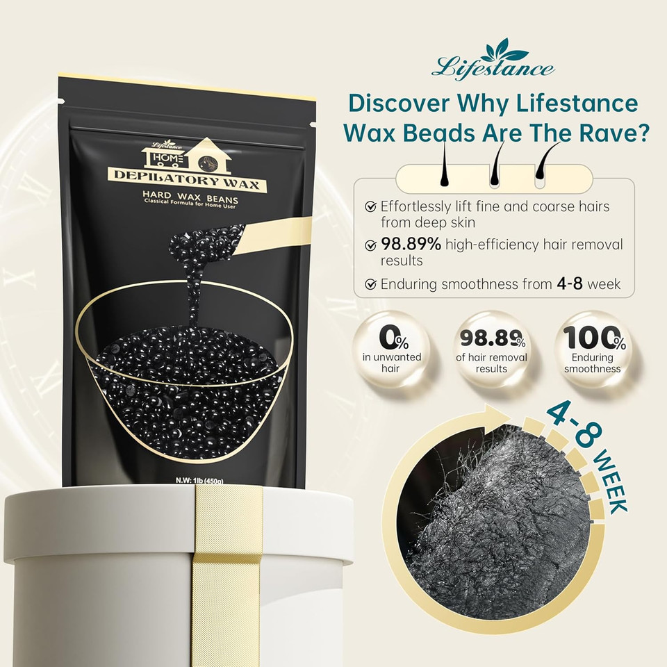 1Lb Hard Wax Beans, Lifestance Wax Beads Hair Removal Hard Wax Kit For Thin & Fine Hair, Sensitive Skin, Waxing Beads For Face, Chin, Eyebrow, Bikini