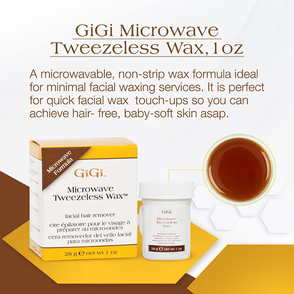 Gigi Microwave Sensitive Tweezeless Wax With Azulene Oil - Non-Strip Facial Hair Remover For Sensitive Skin, 1 Oz