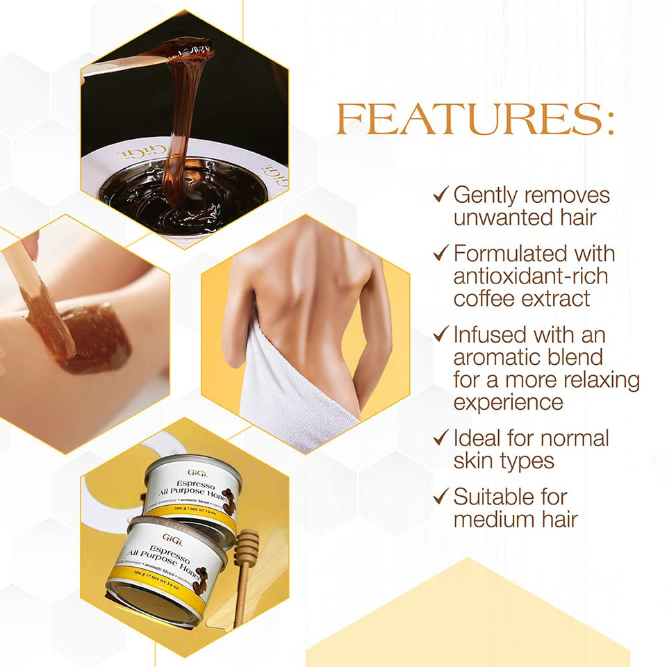 Gigi Espresso All Purpose Honee Hair Removal Wax With Antioxidant, 14 Oz