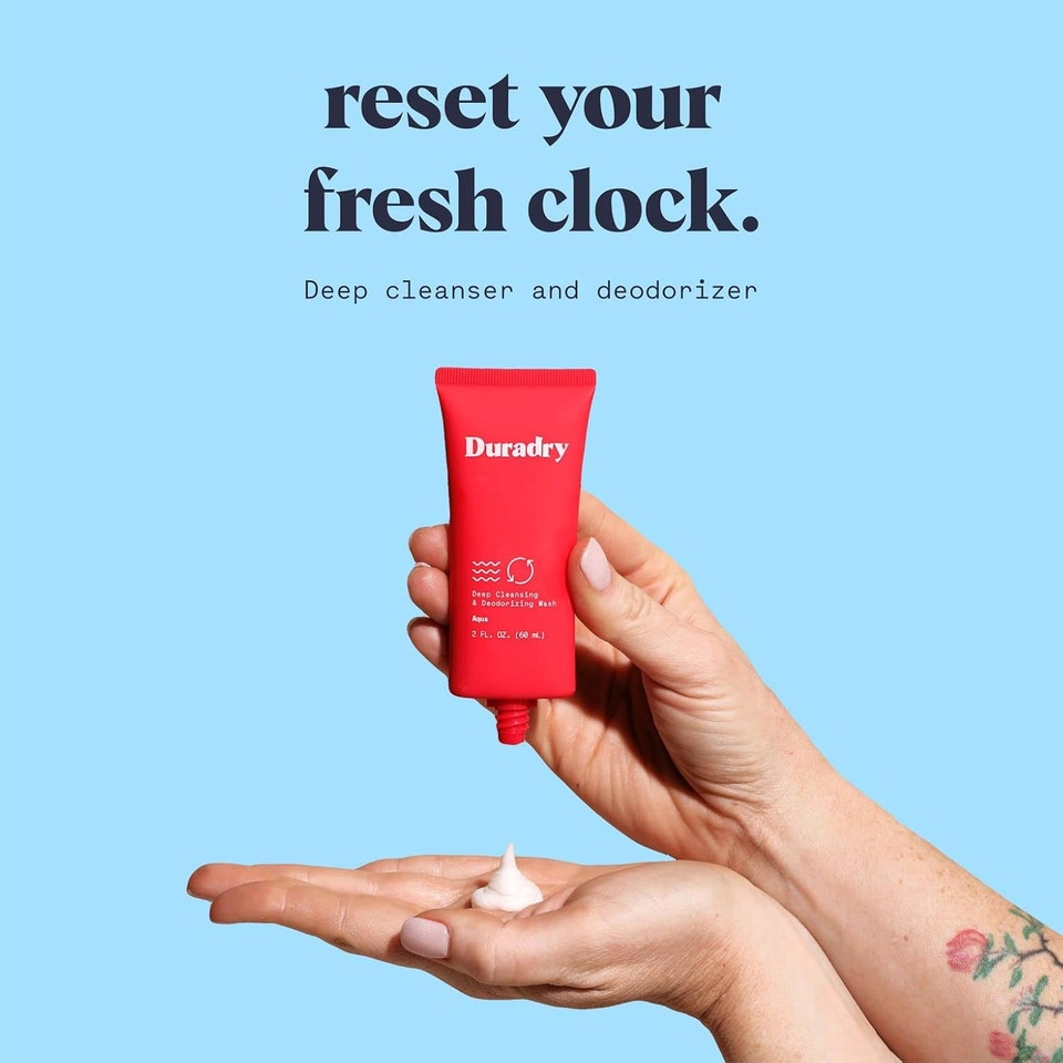 Duradry Body Wash Odor Control - Deep Cleansing And Deodorizing, Neutralizes Odors While Nourishing Your Skin, Infused With Vitamins And Minerals - Aqua, 2.5 Fl Oz (Pack Of 3)