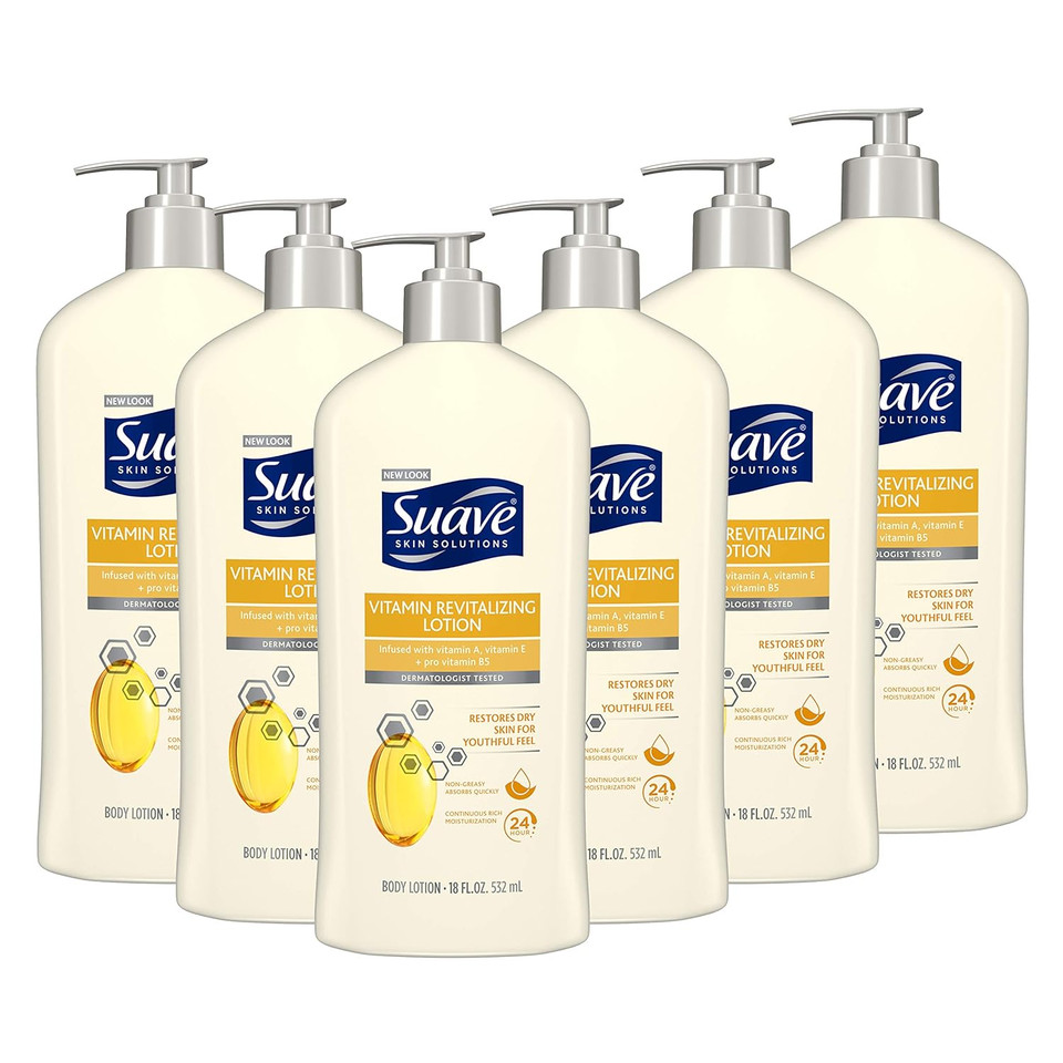 Suave Skin Solutions Body Lotion Revitalizing With Vitamin E, 18 Fl Oz (Pack Of 6)