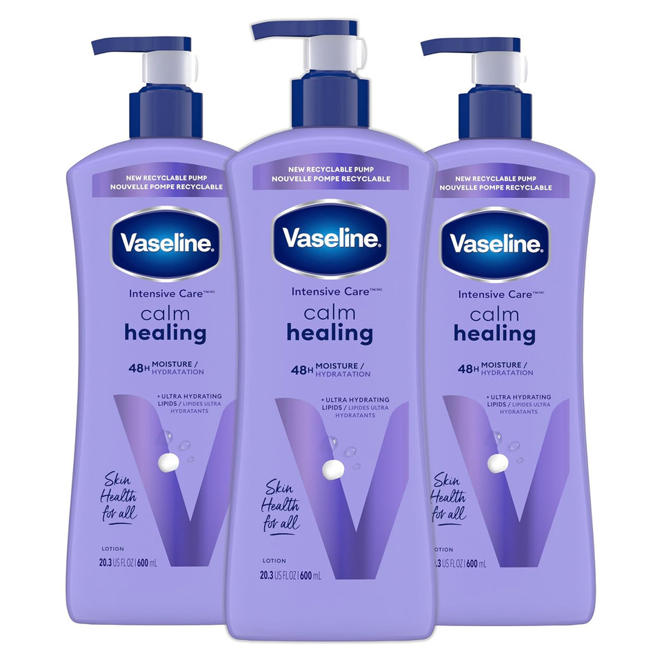 Vaseline Intensive Care Calm Healing Body Lotion 3 Count For Dry Skin Made With Ultra-Hydrating Lipids And Lavender Extract To Heal And Restore Dry Skin 20.3 Oz