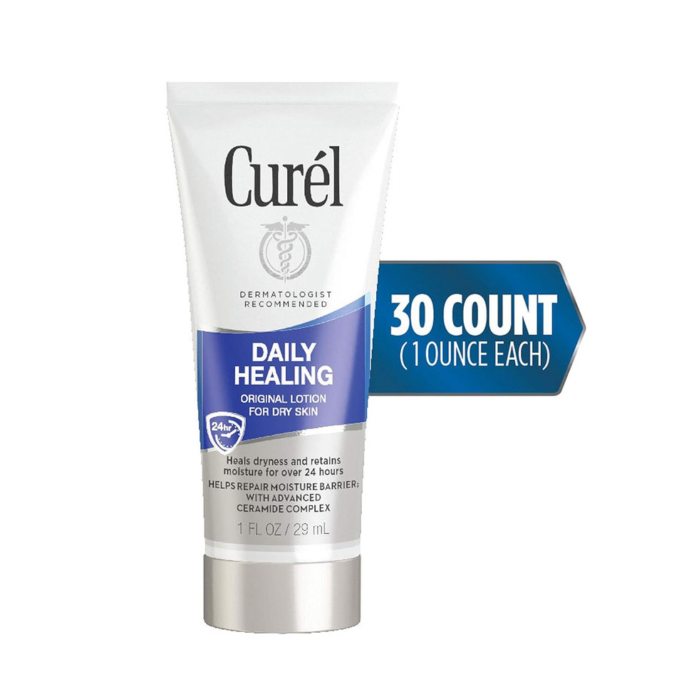 Curel Daily Healing Dry Skin Lotion, Hand And Body Moisturizer, 1 Fl Ounce Travel Size, Mini Size, 30-Pack, With Advanced Ceramide Complex, Helps To Repair Moisture Barrier