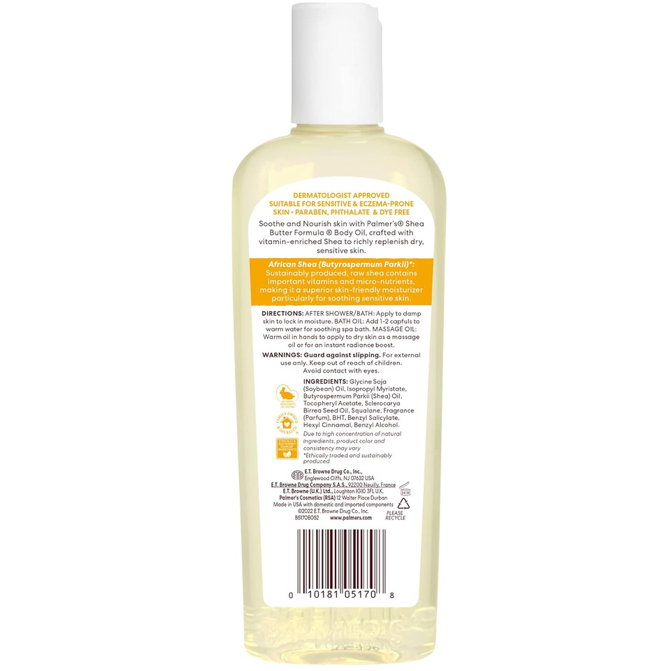 Palmer'S Shea Formula Raw Shea Body Oil With Vitamin E, Deep Body Moisturizer To Soothe & Nourish Dry, Sensitive & Eczema-Prone Skin, 8.5 Oz