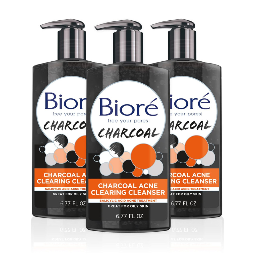 Biorã£Â© Charcoal Acne Clearing Facial Cleanser With 1% Salicylic Acid And Natural Charcoal, Helps Prevent Breakouts And Absorb Oil For Deep Pore Cleansing, 6.77 Ounce (3 Pack)
