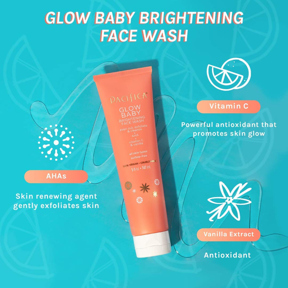 Pacifica Beauty Glow Baby Brightening Daily Face Cleanser, Exfoliate and Cleanse, Vitamin C, AHA for All Skin Types, Sulfate & Paraben, Vegan and Cruelty Free, Orange & Vanilla, 5 Fl Oz, Pack of 2