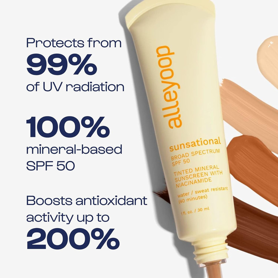 Alleyoop Sunsational Tinted Moisturizer Sunscreen For Face Broad Spectrum Spf 50, Tinted 100% Mineral Sunscreen With Niacinamide & Jojoba, Protects Hydrates And Soothes Skin, Vegan, Cruelty-Free - Beam006. Beam