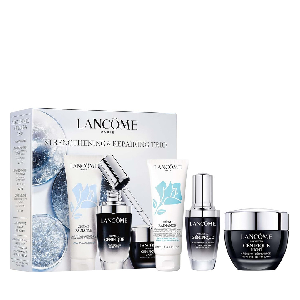 Lancôme Strengthening & Repairing Trio - 3-Piece Skincare Gift Set - Includes Creme Radiance Cleanser Advanced Génifique Sensitive Antioxidant Serum, Anti-Oxidant Face Serum To Reset And Rescue Skin