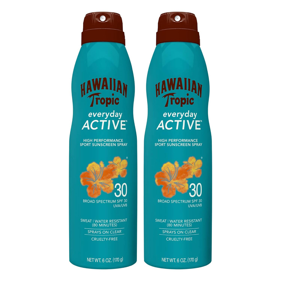 Hawaiian Tropic Everyday Active Clear Spray Sunscreen SPF 30, 6oz Twin Pack | Hawaiian Tropic Sunscreen SPF 30, Sunblock, Oxybenzone Free Sunscreen, Spray On Sunscreen Pack, 6oz each