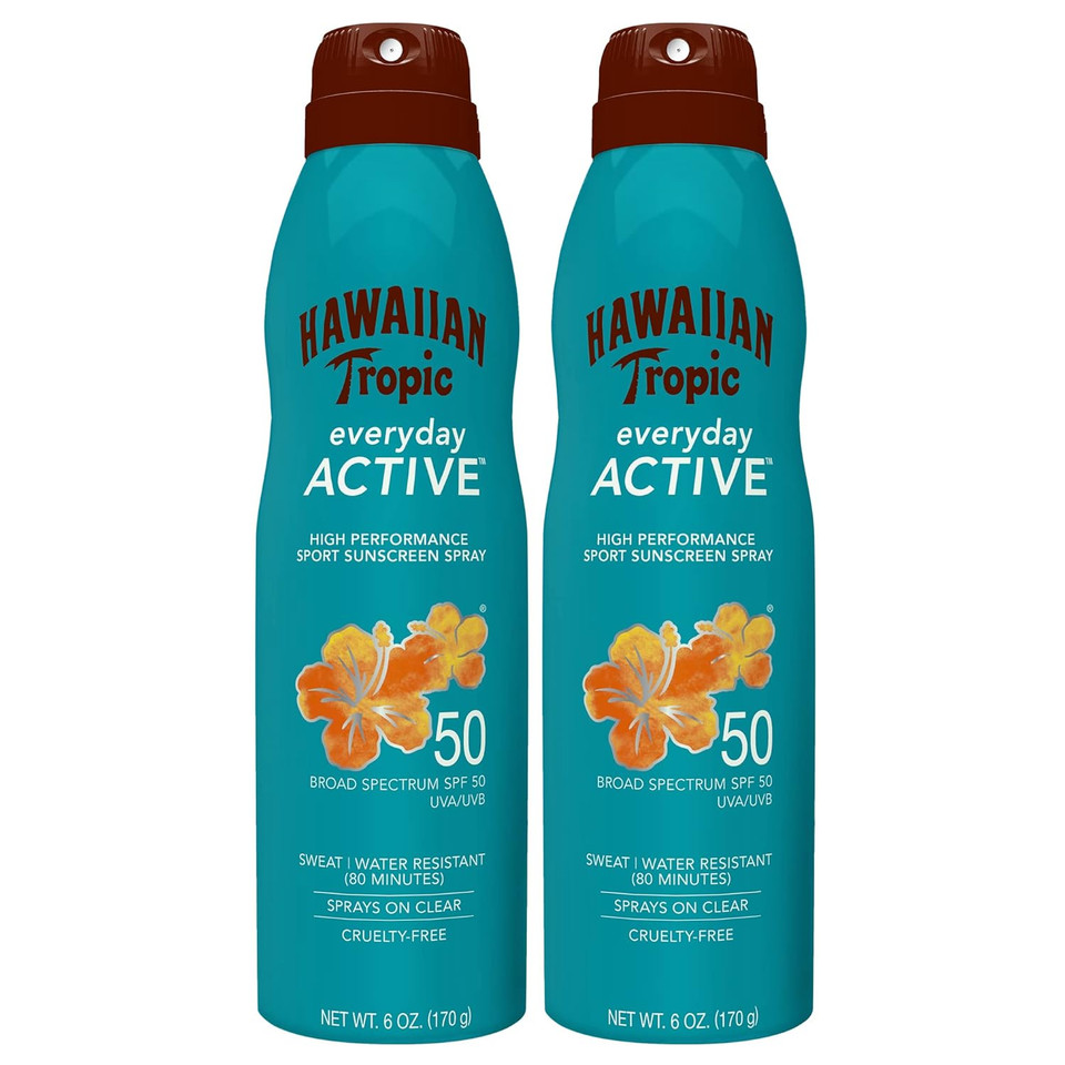 Hawaiian Tropic Everyday Active Spray Sunscreen Spf 50, 6Oz | Hawaiian Tropic Sunscreen Spf 50, Sunblock, Oxybenzone No Sunscreen, Spray On Sunscreen, Body Sunscreen Spray Spf 50, 6Oz Each Twin Pack