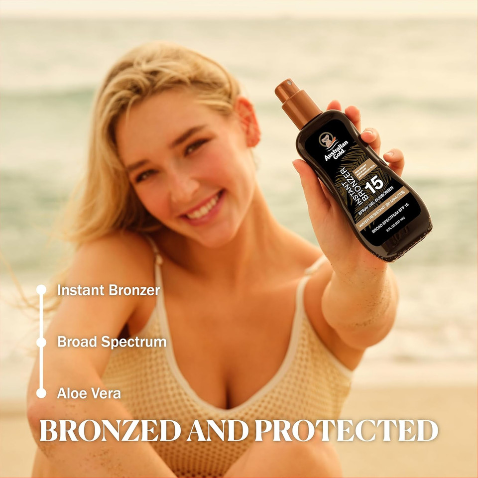 Australian Gold Spray Gel Sunscreen With Instant Bronzer Spf 30, 8 Ounce | Moisturize & Hydrate Skin | Broad Spectrum | Water Resistant | Non-Greasy | Oxybenzone Free | Cruelty Free