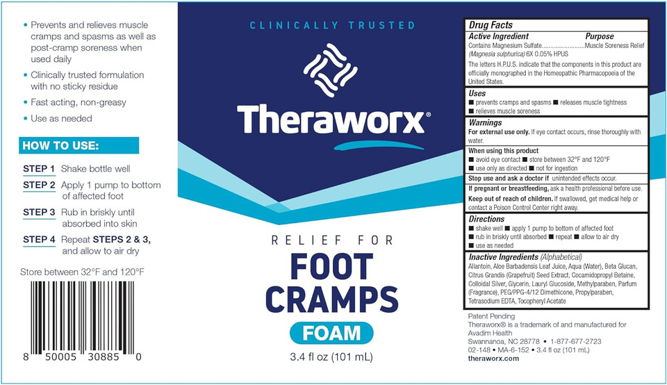 Theraworx Relief for Foot Cramps Foam Fast-Acting Foot Cramps, Spasms, Soreness Relief - 3.4 oz - 1 Count