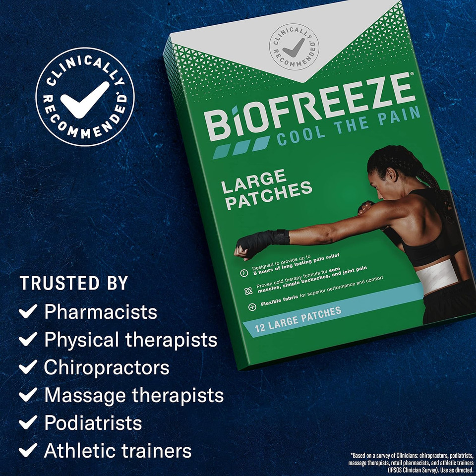 Biofreeze Pain Relief Patches, Arthritis Pain Reliver, Knee & Lower Back Pain Relief Patch, Sore Muscle Relief, Neck Pain Relief, 2 Pack (5 Biofreeze Menthol Patches)