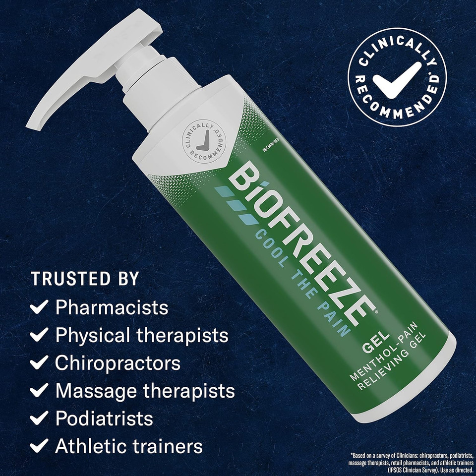 Biofreeze Pain Relief Gel, Arthritis Pain Reliver, Knee & Lower Back Pain Relief, Sore Muscle Relief, Neck Pain Relief, Pharmacist Recommended, Fsa Eligible, 8 Fl Oz Biofreeze Menthol Gel