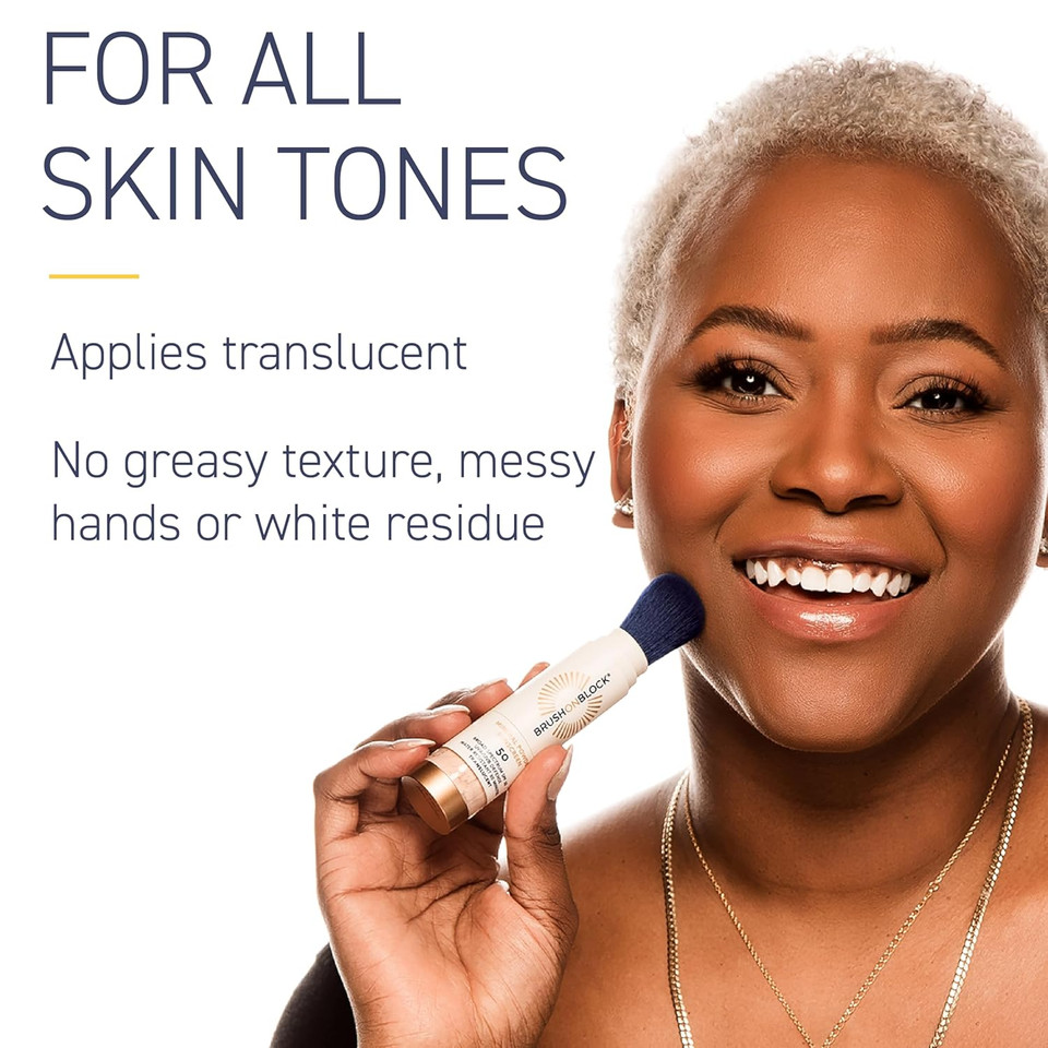 Brush On Block Spf 50 Mineral Powder Sunscreen, Translucent, Broad Spectrum, Water Resistant Face Protection, For All Skin Tones & Types, Reef Friendly, Mfg In Usa