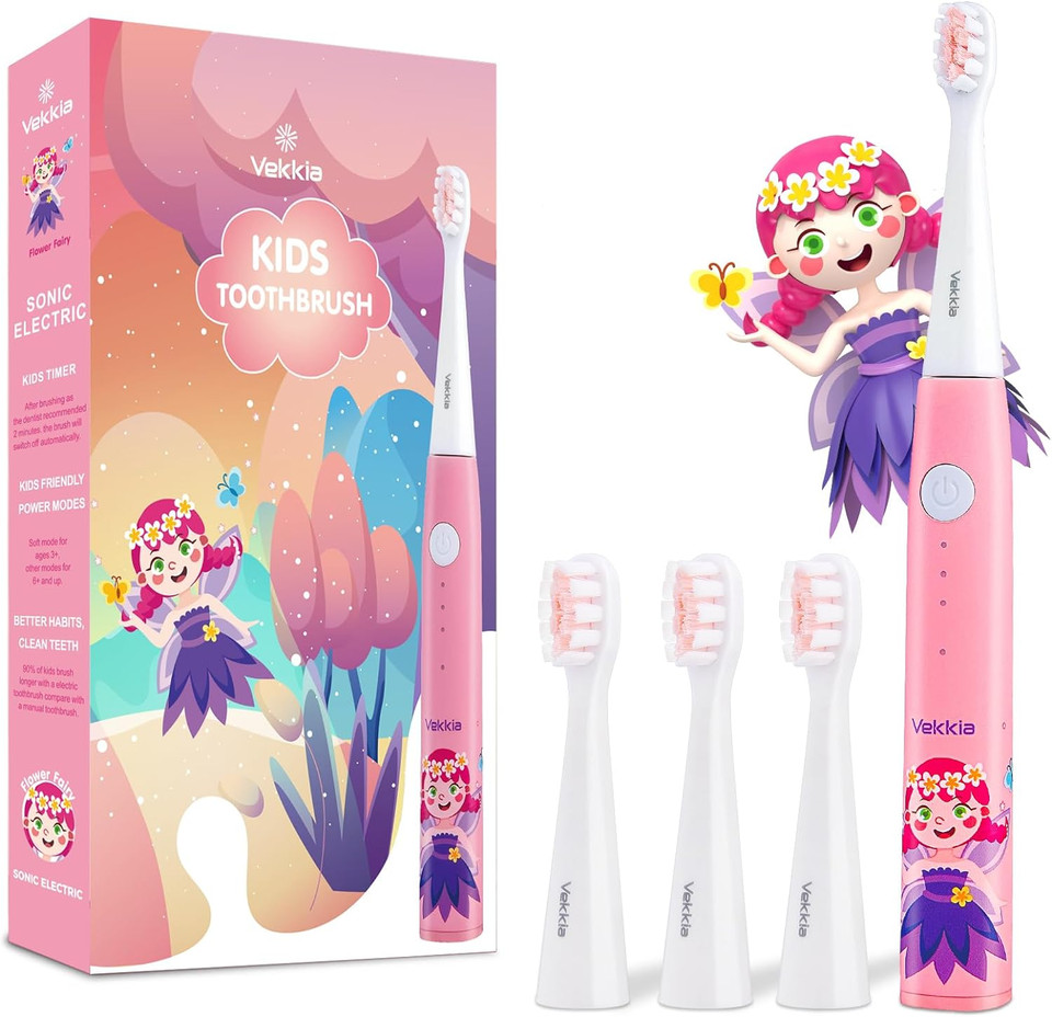 Vekkia Kids Electric Toothbrushes, Kids Toothbrush With 3 Modes And 2-Min Time For Age 3+, Ipx7 Waterproof, 4 Soft Bristles(Flower Fairy) Vekkia Kids Electric Toothbrushes, Kids Toothbrush With 3 Modes And 2-Min Time For Age 3+, Ipx7 Waterproof, 4 Soft Bristles(Flower Fairy)