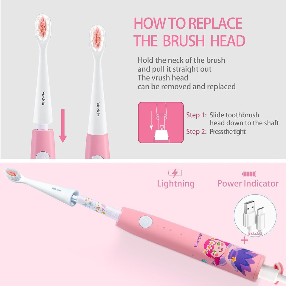 Vekkia Kids Electric Toothbrushes, Kids Toothbrush With 3 Modes And 2-Min Time For Age 3+, Ipx7 Waterproof, 4 Soft Bristles(Flower Fairy) Vekkia Kids Electric Toothbrushes, Kids Toothbrush With 3 Modes And 2-Min Time For Age 3+, Ipx7 Waterproof, 4 Soft Bristles(Flower Fairy)