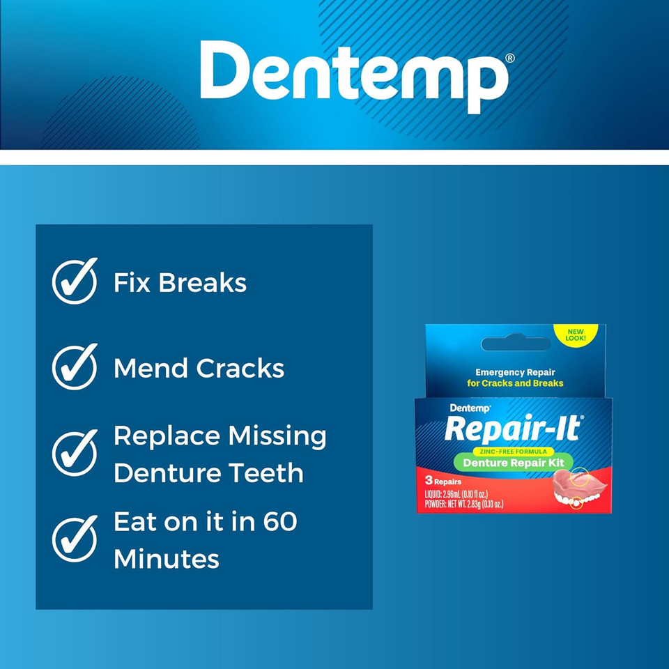 Dentemp Repair Kit - Repair-It Advanced Formula Denture Repair Kit - Denture Repair Kit Repairs Broken Dentures - Denture Repair To Mend Cracks & Replace Loose Teethã¢Â