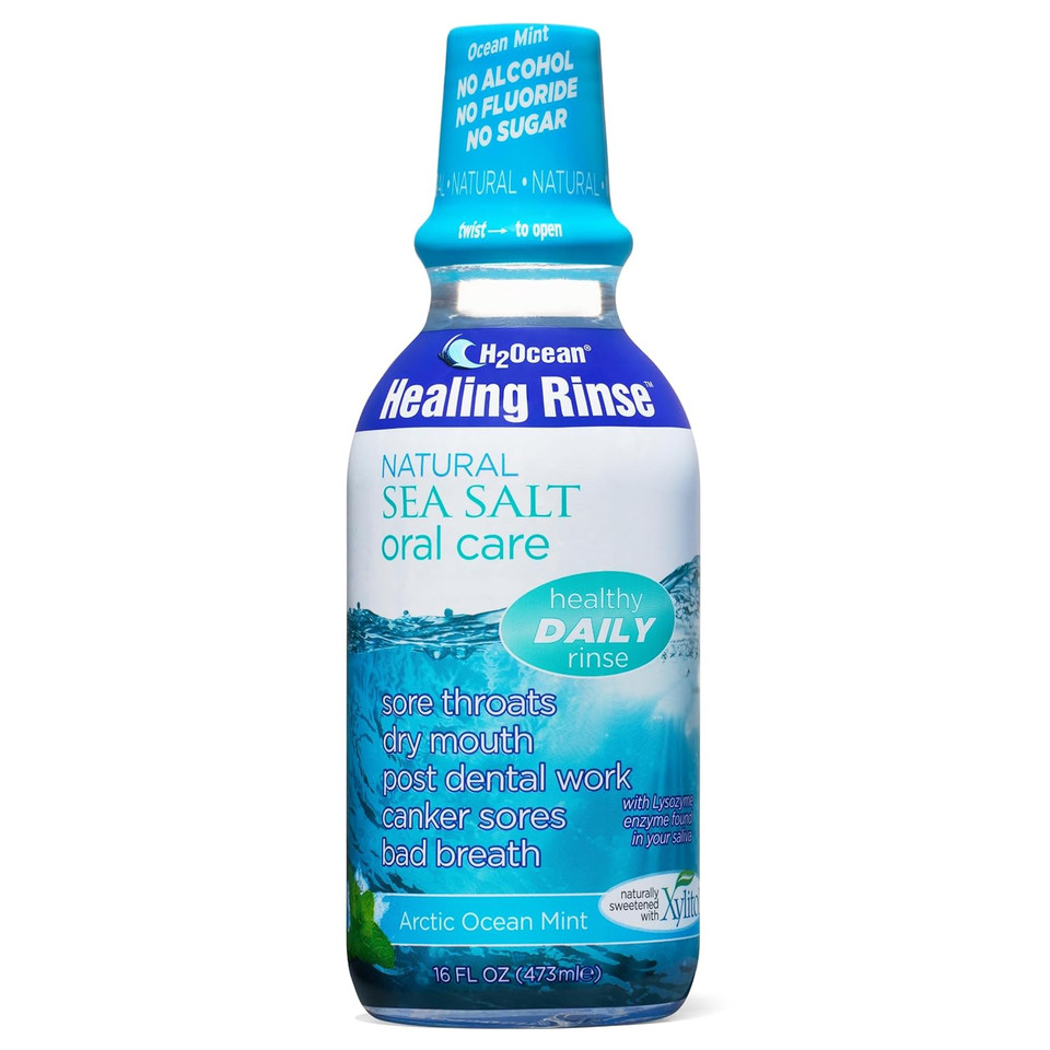 H2Ocean Healing Rinse Natural Sea Salt Oral Care - Mouth Rinse for Oral Care - Great for Piercings, Sore Throats & Gum Health - Alcohol- & Fluoride-Free Mouthwash - Arctic Ocean Mint, 16 oz