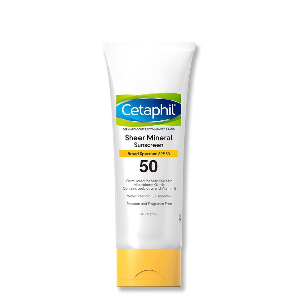 Cetaphil Sheer Mineral Sunscreen Lotion for Face & Body, 3 fl oz, 100% Mineral Sunscreen: Zinc Oxide & Titanium Dioxide, Broad Spectrum SPF 50, For Sensitive Skin