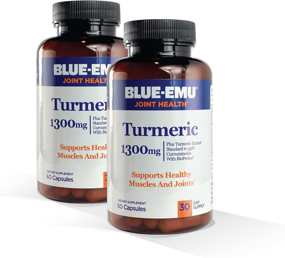 Blue Emu Joint Health Turmeric Extract Plus Bioperine Patented Black Pepper Extract For Enhanced Absorption,1,300 Mg, 60 Capsules, 2 Pack