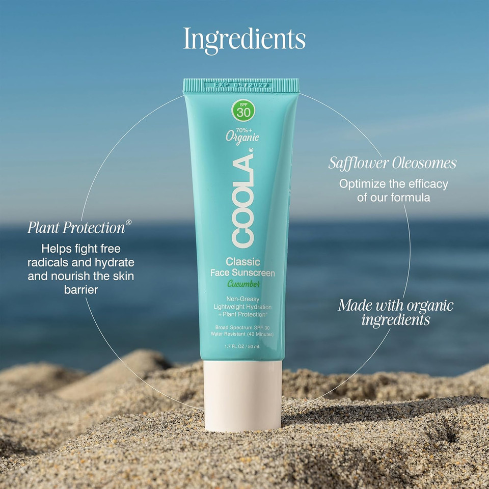 Coola Organic Face Sunscreen Spf 30 Sunblock Lotion, Dermatologist Tested Skin Care For Daily Protection, Vegan And Gluten Free, Cucumber, 1.7 Fl Oz