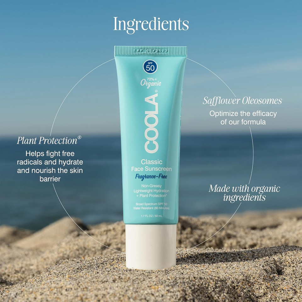Coola Organic Face Sunscreen Spf 50 Sunblock Lotion, Dermatologist Tested Skin Care For Daily Protection, Vegan And Gluten Free, Fragrance Free, 1.7 Fl Oz
