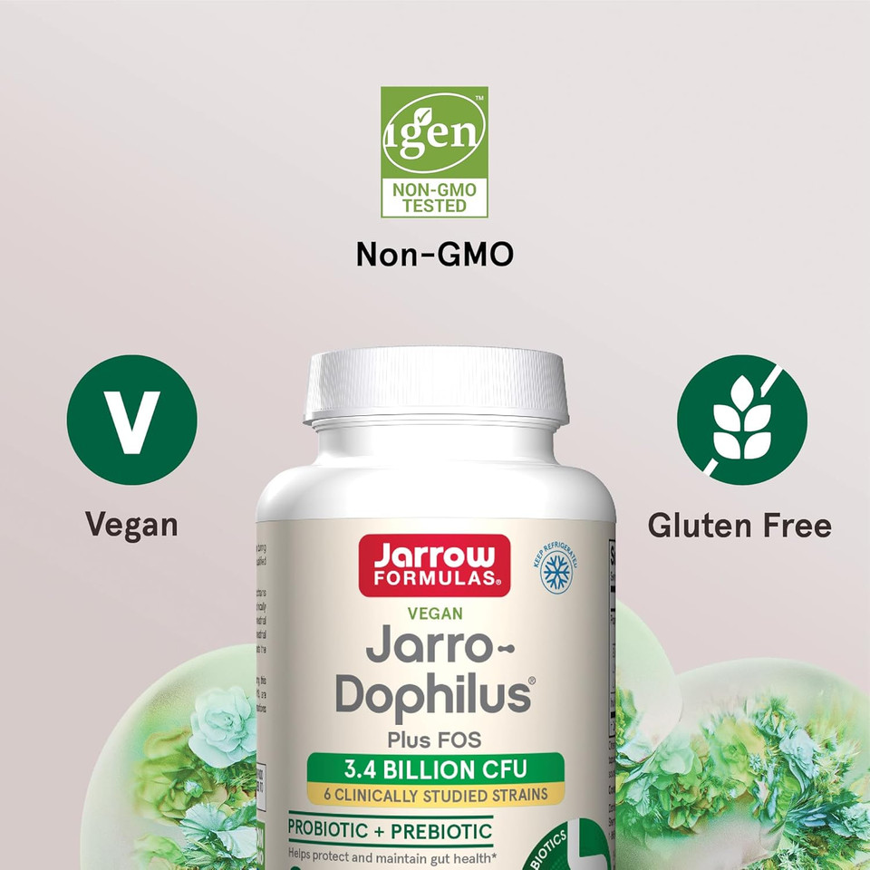 Jarrow Formulas Jarro-Dophilus + Fos - 3.4 Billion Cfu Per Serving - Prebiotic & Probiotics Supplement For Immune & Intestine Support - Up To 200 Servings (Veggie Capsules)